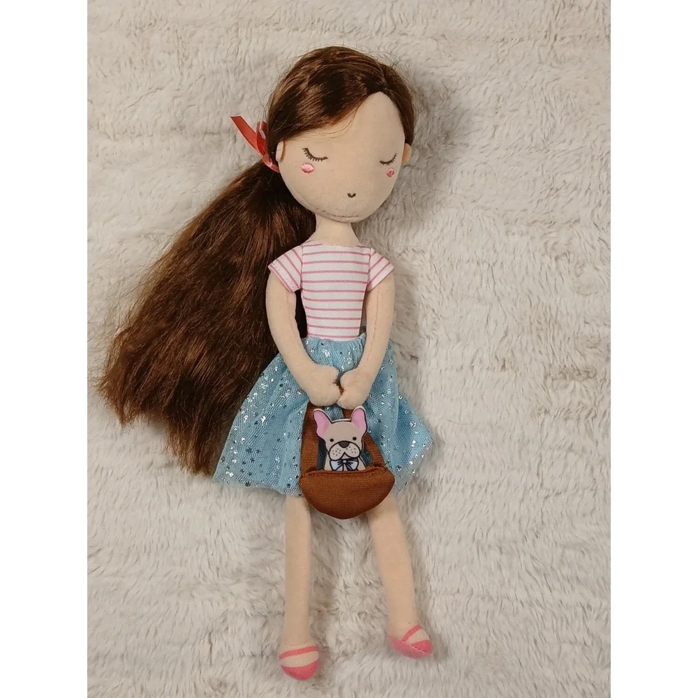 Floral Little Lilly Floral Girl with French‎ Bulldog Doll Plush Ragdoll 12